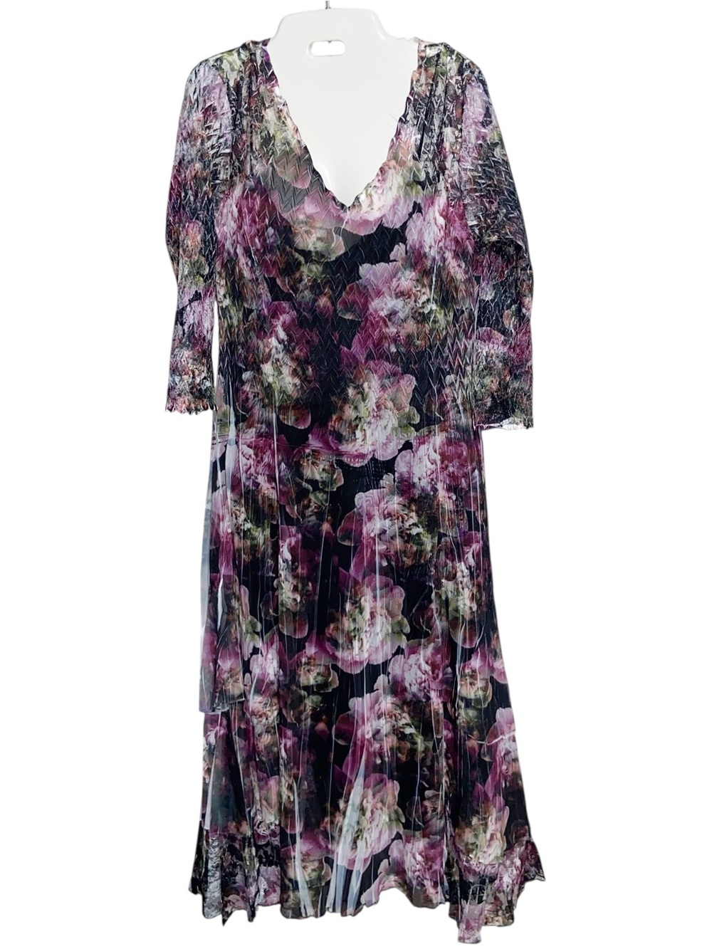 Komarov Dress Womens Large Floral Sheer Ethereal Whimsy Wedding Guest USA Made